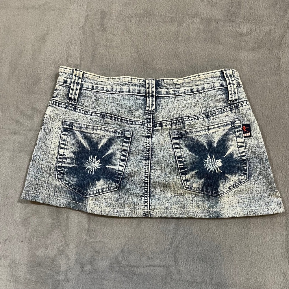 Carers Denim Mini Skirt Acid Wash Blue Floral‎ Design Y2K Grunge Size 28